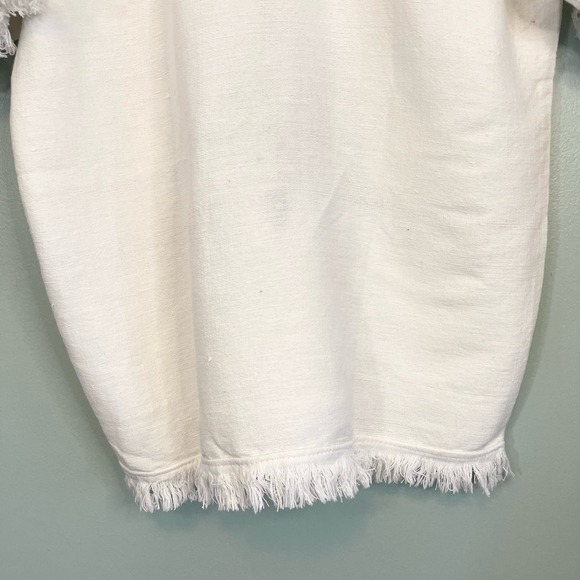 White Tunic Black Hand Embroidered V Neck Top w Fringes One Size - Picture 3 of 7